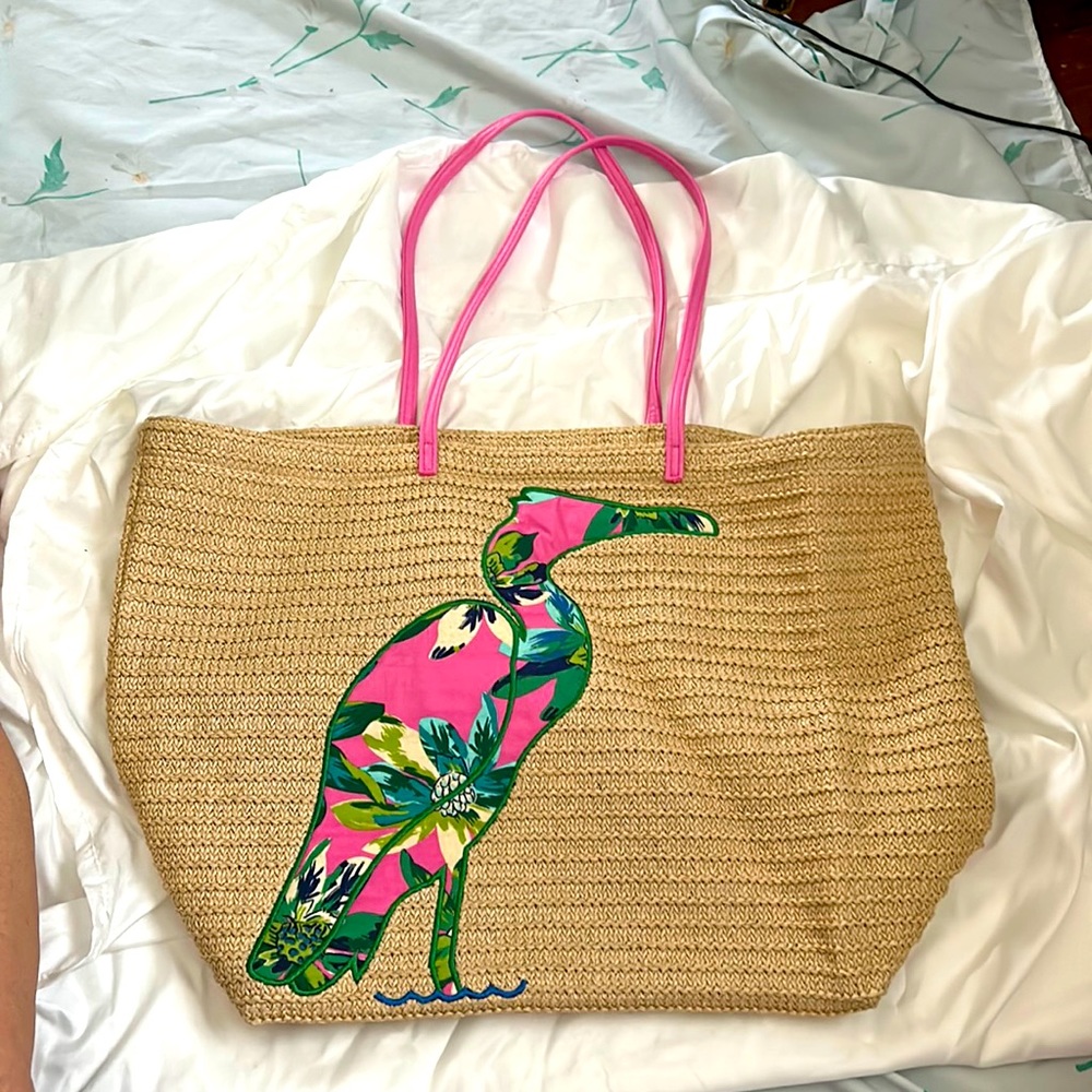 Vera Bradley beach bag NWOT tan,pink pelican